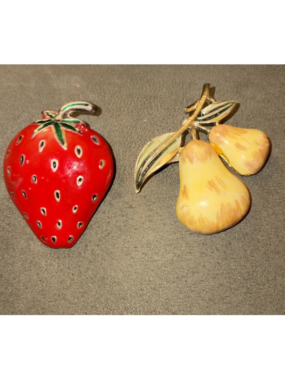 Fruit Duo Enamel Brooch Set — Red Strawberry & Yellow Pears